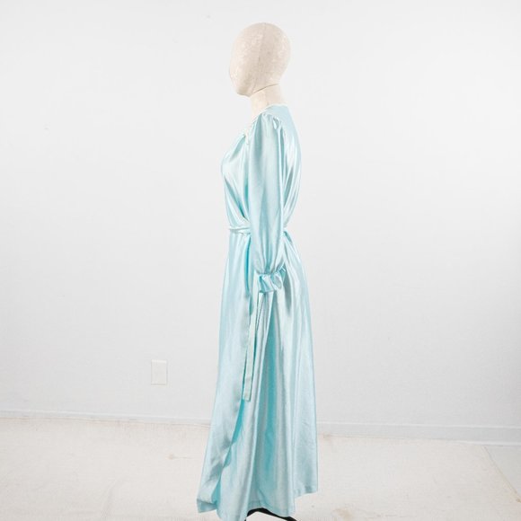 Vintage 70s OS Disco Shiny Robe Dress Blue AS-IS - Picture 11 of 14